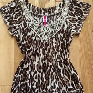 Y2K leopard print top with bead detailing